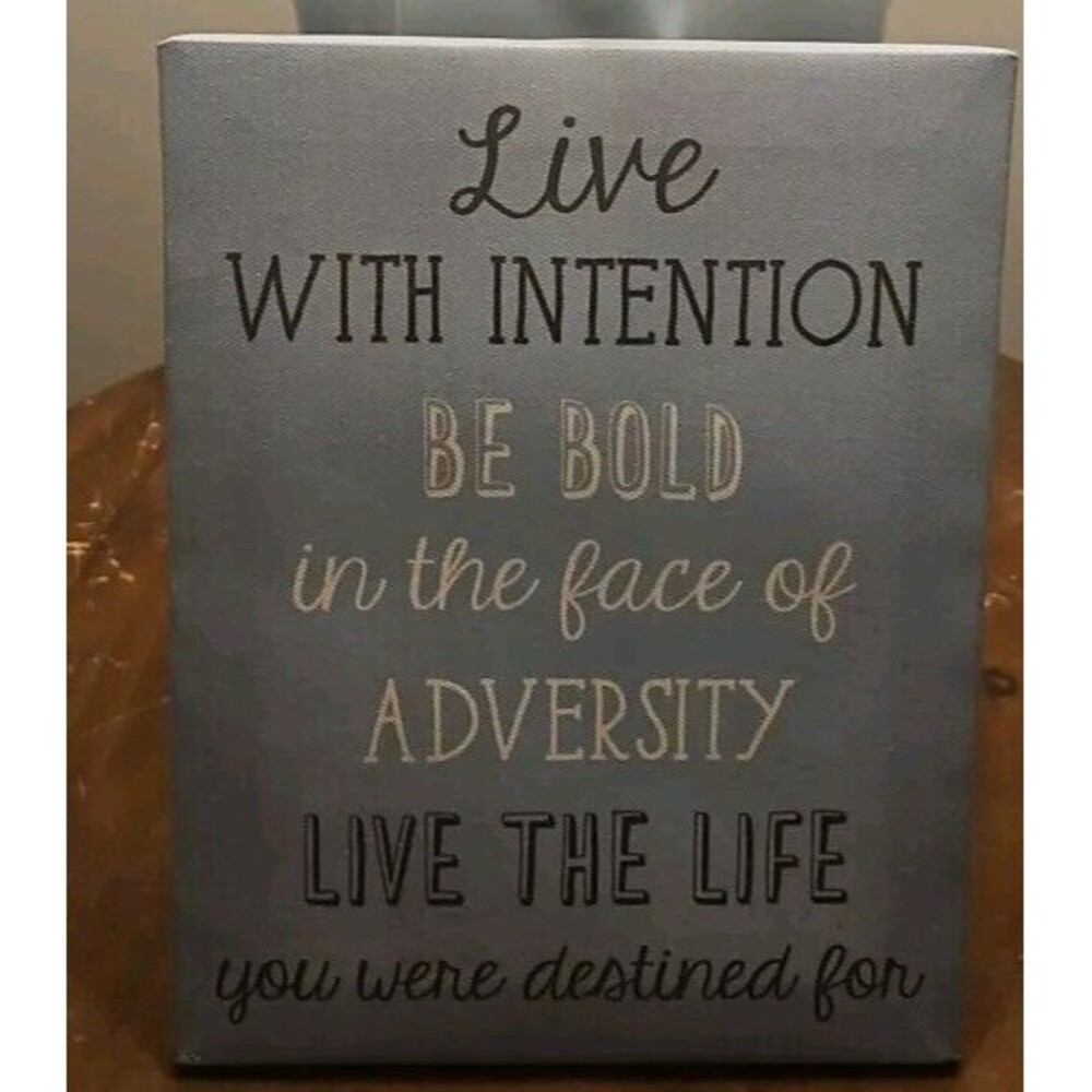 Live with Intention Motivational Wall Hanging Canvas Teal Blue Medium Size